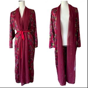 Vtg Victoria's Secret Gold Label Kimono Robe Long Floral Satin Chiffon Pockets M
